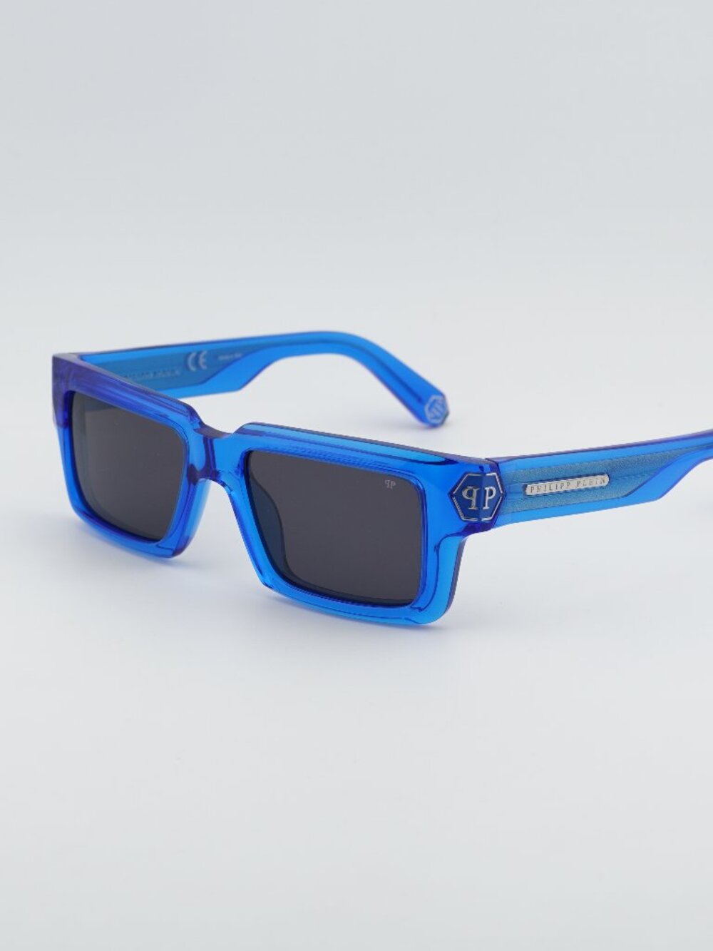 Philipp Plein SPP044M 0AGQ Sunglasses Blue Rectangle Frame, Grey Lenses